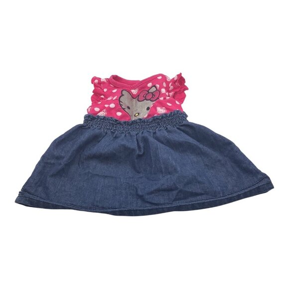 Hello Kitty By Sanrio Pink Dress Baby Girl 18M Polka Dot & Denim Ruffle Bow - Picture 7 of 8